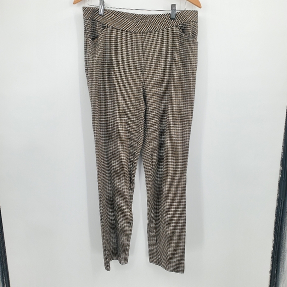 ♤ J Jill Ponte Knit Houndstooth Slim Leg Pants Black & Tan Size Medium - Picture 1 of 8